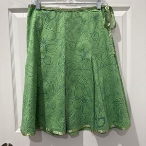 St. John’s Bay Vintage Y2K Green Floral Hawaiian Wrap Skirt Stretch Women’s 10